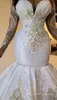 2024 novo luxo sereia vestido de casamento com decote em v mangas compridas pesado handwork contas de cristal lantejoulas noiva vestidos formais africano árabe vestidos de novia