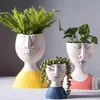 Kunstportret Bloempot Vaas Sculptuur Hars Menselijk gezicht Familie Bloempot Handgemaakte tuinopslag Bloemstuk Home Decors 2252j