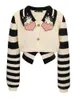 Women's Sweaters Pull cardigan en tricot a manches longues pour femmes pulls rayes tricots elegants mode chic dessin anime brode printemps 2024 231205