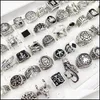 Anéis de cluster atacado 50 pçs / lote punk gótico coroa ag anéis para homens e mulheres misturam estilos preto esmalte antigo siery vintage jóias gi dhgwz