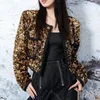 Kurtki damskie złota cekin tweed płaszcz 2023 Autumn zima moda kobiety wszechstronne guziki diamentowe z długim rękawem.