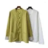 Damesblouses Dames Wit Katoen Linnen Shirt Retro Chinese Etnische Ramee Traditionele Vrouw Button Up Stand Kraag Taichi Uniform