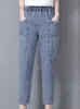 Jeans da donna Vintage a vita alta alla caviglia Pantaloni blu in denim elastico Harem di grandi dimensioni 4xl Donna Jogger Vaqueros Casual Baggy Spodnie 231205