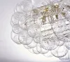 Bubble Longree Nordic Ball Rotary Glass Chandelier, Dia 38 Inch Gild Gold och Clear Blown Glass Stor pendelljus för sovrumsstudie Restaurang