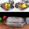 Sink Strainers Kitchen Supply Colander Drain Over The Sink Deep Well Oval Stainless Steel Colander Fine Mesh Extendable Handle Foldable Storage 231204