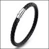 Charm armband läder armband äkta flätad spänne manliga armband armband smycken rostfritt stål magnetiska droppleverans smycken