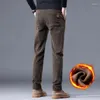 Men's Pants Winter Casual Warm Fleece Lined Mens Business Work Fashion Slim Thicken Trousers Top Quality Thermal Male