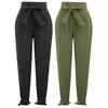 Leggings para mujer, pantalones Capri de cintura alta con nudo de lazo, paquete de 2 unidades, pantalón informal hasta el tobillo, liso, sin costuras, para oficina