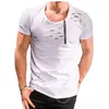 Costumes pour hommes A2906 Trou déchiré T-shirts Hommes T-shirt à manches courtes Fitness Vêtements d'été Drôle Solide Tshirt Streetwear Slim Tops Tees