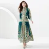 Kvinna Chiffon Floral Boho Maxi Dress Robe Lantern Sleeve Runway Designer Mock Neck Slim Party Loose Big Swing Ruched Dresses 2023 Spring Fall Elegant Vacation Frocks