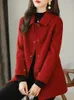 女性用ジャケットウールコートスリムファッションオフィスレディスクエアカラー女性のためのシングル胸肉冬のコートワイドウエストポケットブラックコート231205