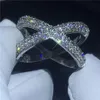 Vecalon Kreuz X Ring Silber Farbe Pave Fassung Zirkon Cz Kristall Verlobung Ehering Ringe für Frauen Finger Jewelry254W