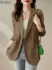 Женские костюмы Блейзеры ZANZEA-Blazer a Manches sulfpour Femme Combinaison Decontractee Col a Revers Couleur Unie Costes de Travail Elegants Mode Automne 231205