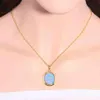 Cinily Grün Blau Feueropal Stein Halsketten Anhänger Gelbgold Farbe Oval Baumeln Charme Luxus Große Vintage Schmuck Woman276v