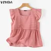 Blusas femininas vonda 2024 moda feminina listrado verão babados sem mangas festa topos casual túnica plissado bainha blusas femininas