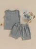 衣類は、愛らしいユニセックスの幼児夏の服リブ付きタンクトップと幼児用のショートパンツセットをセットします - ソリッドカラー2PCS衣装