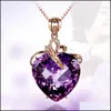 Pendant Necklaces Heart Shaped Crystal Pendant Necklaces For Women 18 Colorf Gold Plated Natural Gemstone Zircon Teardrop Pendants Jew Dhevg