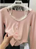 Damen-Poloshirts, rosa T-Shirts, Damen, schlank, süß, College-Mode, koreanischer Frühling, weich, Freizeit, abgeschnitten, gespleißt, entworfen, 2023, Ankunft, täglich, lässig