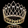 Luxe grande couronne énorme diadème complet rond casque de mariage cristal strass bijoux coiffure de mariée fleur florale peigne à cheveux Hair192I