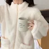 Women's Sleepwear Coral Fleece Pajamas Sets Women Autumn Winter 2 Pieces/Sets Turn-Down Collar Thick Flannel Sleepwear Casual Loose Pyjamas S 231205