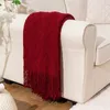 Inyahome – couverture rouge avec franges, décoration de noël, lit géométrique, bordeaux, grand jet décoratif d'hiver pour canapé, 231204