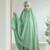 エスニック服ラマダンジルバブロングキマーイスラム教徒アバヤ女性祈りの祈りの衣服サウジアラビアドレス2ピースセットスカートeid niqabフルカバーローブ