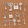 140pcs / lot mélange Amour Clé Médaillon Charme Perles Antique Argent Pendentif Bijoux DIY LM47 14styles216L