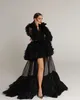 Casual Dresses Arrival Black Shiny Tulle Prom Maxi Dress High Low Tiered Mesh Long Evening Party 2024 Celebrity Gown Occasion