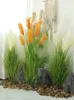 Weihnachtsdekorationen Große Bonsai Künstliche Bulrush-Blume Grünes Gras Nordic Rush Ins Seidenschilf Bodentopfpflanzen mit Sockel Home Hochzeit Gartendekor y231215