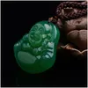 Anhänger-Halsketten Anhänger-Halsketten Joursneige Grüne Farbe Chalcedon Lachender Buddha Lucky Fine Carving Halskette Drop Delivery Jewelr Dht31