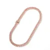 9mm Iced Out Women Choker Necklace Rose Gold Metal Cuban Link Full With Pink Cubic Zirconia Stones Chain Jewelry268Z