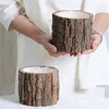 Trä växtpanna vintage rund bord dekorativ stil trä blomkruka falska träd bark saftiga växter kreativa behållare 210409225u