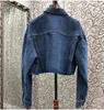 Vestes Femmes Coton Denim Veste 2023 Automne Hiver Style Dames Col Rabattu Gros Bouton Poche Patchwork À Manches Longues Bleu Jeans Manteau