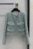Women's Jackets 2023 Spring/Summer Mint Green Four Pocket Soft Tweed Celebrity Coat Versatile Slim Top