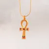 Vintage Egyptian Ankh Cross Symbol Of Life Pendant Necklace Gold Charm Crystal Ornament Wheat Chain Necklace Jewelry4504683