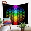 BeddingOutlet Hippie-Chakra-Wandbehang, Zen-Thema, Strandmatte, bunter Wandteppich, Blume des Lebens, Tapisserie, Regenbogen-Blätter, T2006225C