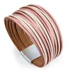 Браслет WYBU, разноцветный многослойный женский браслет из кожи ручной работы с магнитной пряжкой, широкая модная бижутерия 231204