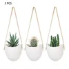 3 pièces porte-pot de fleur succulente maison décorative avec corde suspendue jardinière mur blanc pratique élégant moderne en céramique C1115249t