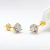 Stud 2 Carat D Color Moissanite Diamond Earrings Yellow Gold 925 Sterling Silver For Women Girls FashionStud Effi22302k