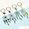 Key Rings Bohemian Dreamcatcher Keychain Metal Feather Pendum Keyring Natural Crystal Stone Pendant Handbag Ornament Acc Drop Delive Dhshl