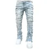 Jeans pour hommes hommes hip hop trous épissés patch pantalon droit élégant streetwear mâle moto pantalon denim décontracté