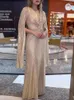 Casual Dresses Sequins Shiny Patchwork Lady Party Chic Dress Hollow Out Cloak Sleeves Women Maxi V Neck Slim Solid Elegant Vestido