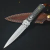 新しいVG10 Damascus Stee / D2 Blade G10ハンドルダブルエッジタクティカル戦闘ナイフハンティングツール屋外キャンプ自己防衛EDC