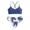 Damesbadmode Wrap Push Set Print Beachwear Leaf Dames Bikini Badpak Up Gevoerde badmode tankini's