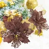 装飾的な花12pcsキラキラ人工ポインセチアはクリスマスリースのためにピックガーランドの休日の飾り（暗い