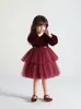 Girl's Dresses Winter Girls Dresses 3-8 Yrs Long Sleeve Spring/Autumn Casual Kids Clothes Sequin Christmas Year Party Red Dress for Girls 231204