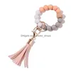 Party Favor Sile Wooden Beads Keychain Suede Tassel Bracelet Keyring Anti-Lost Bangle Key Ring For Home Wood Beaded Crafts Car Decor Dhqri