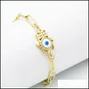 Braccialetti con ciondoli Placcato oro reale Cz Fatima Mano Evil Eye Fascino Bracciale a catena in rame Gioielli per uomo Bracciali gioielli con consegna di goccia Dha36