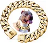 Colliers de chaîne pour gros chien 32MM d'épaisseur lien cubain collier en métal solide avec boucle solide en acier inoxydable 316L or collier pour animaux de compagnie pour grands chiens 20 pouces B155