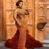 Пыльно-красное роскошное платье для выпускного вечера Aso Ebi с длинными рукавами и бисером, кружевное тюлевое многоуровневое вечернее платье со съемным шлейфом, черное платье для второго приема для девочек ST591